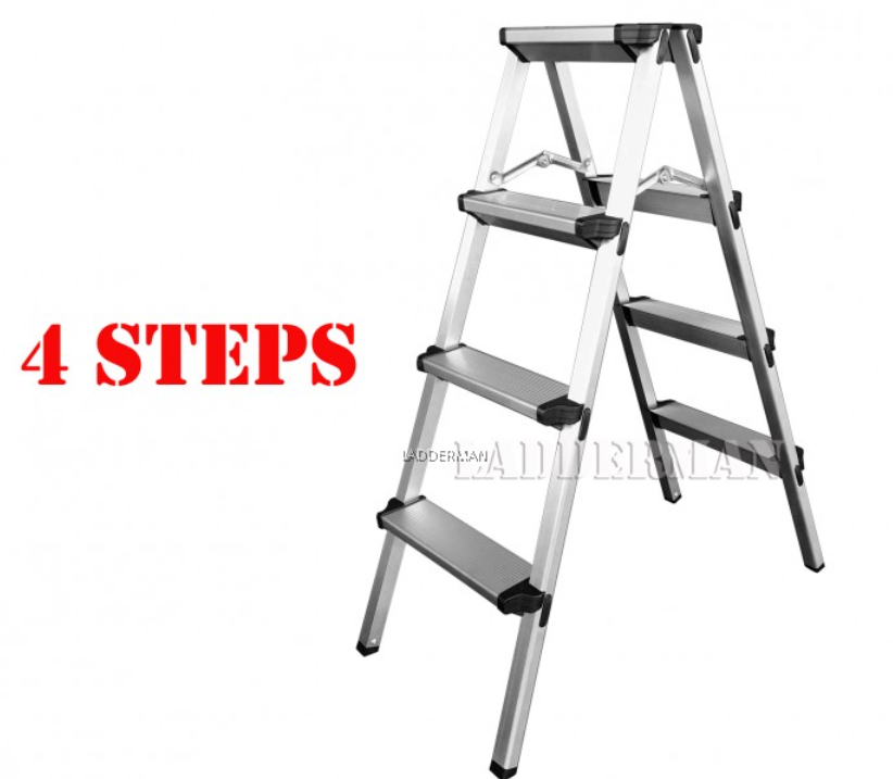 4 STEP LIGHTWEIGHT FOLDABLE ALUMINIUM FRAME DOUBLE-SIDED STOOL LADDER