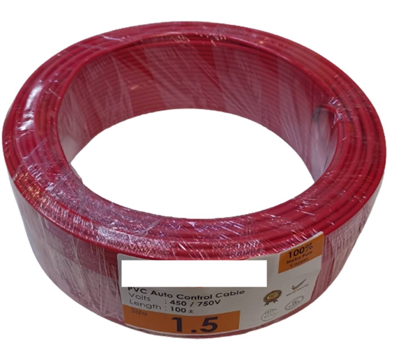 Electrical Cable 1.5mm2 ,1 core, Red Color Conductor Copper Insulation PVC 450/750V , 100 Meter Per Rolls