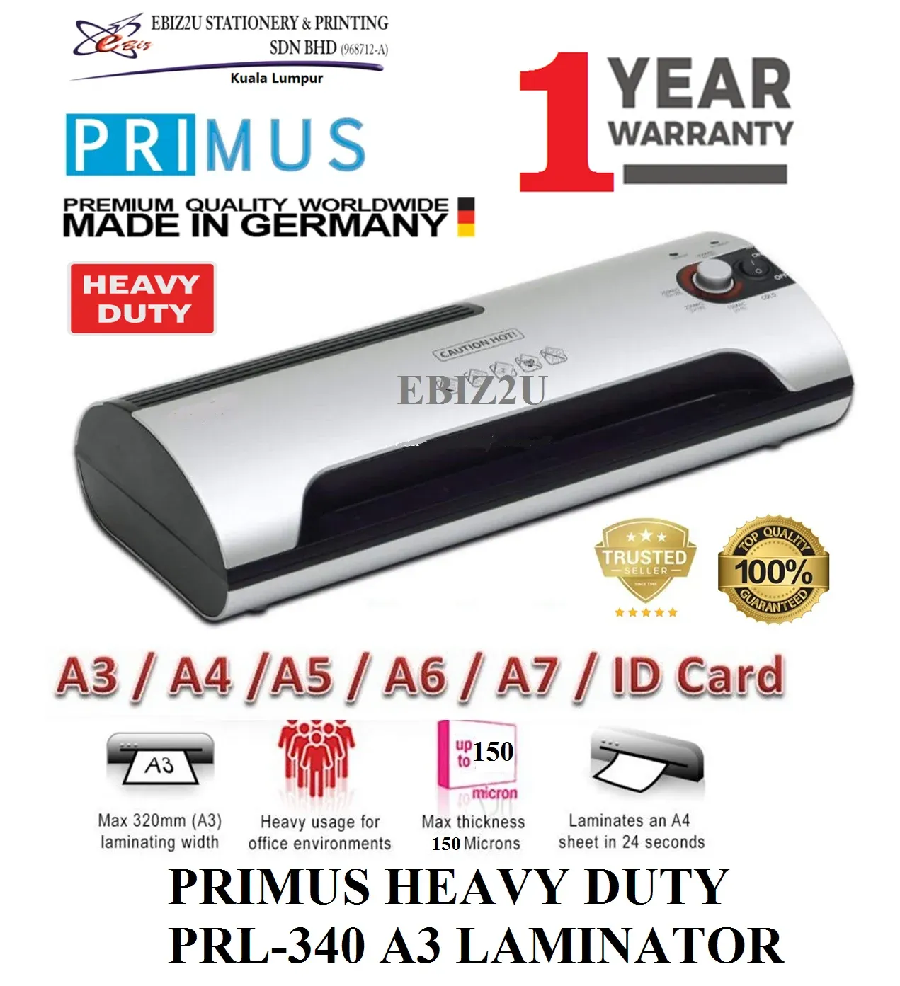 PRIMUS HEAVY DUTY PRL-340 A3 LAMINATOR ( 1 YEAR WARRANTY) (A3 Laminator Machine, A4 Laminator, laminate machine, laminate, Laminator, heavy duty laminator)