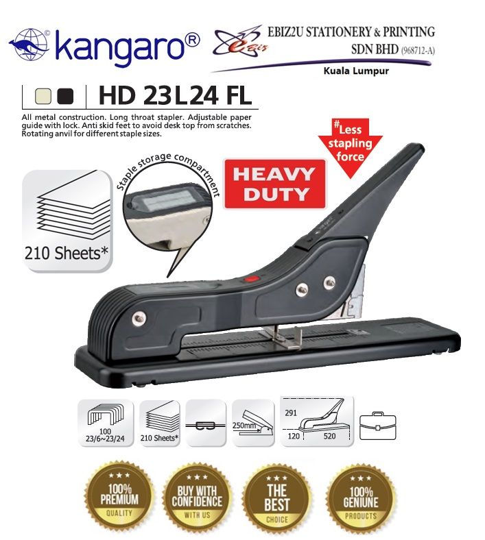 Kangaro HD23L24FL Heavy Duty Stapler Long Reach Stapler- 240 sheets HD-23 L 24 FL alat pengokot, kawat, stapler paper, Heavy Duty Stapler, Heavy Duty Staplers