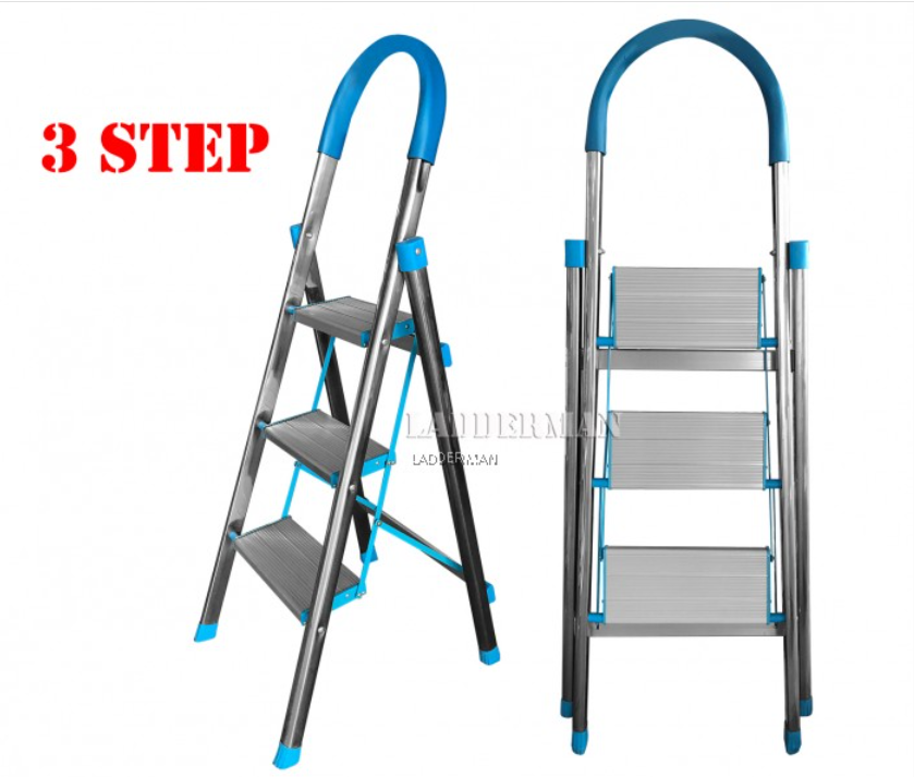 3 STEP STAINLESS STEEL ALUMINIUM PEDAL FOLDABLE STOOL LADDER WITH SOFT HAND GRIP [SSA03]