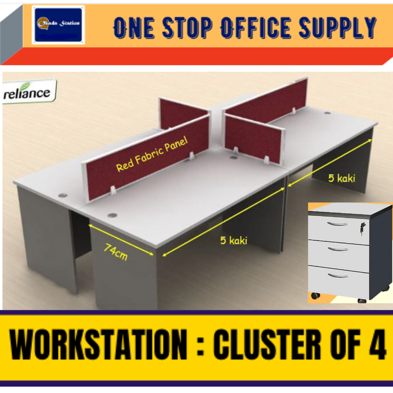 Okada Workstation cluster of 4/3000mm x 1500mm/ with table top /Partition (size: 300mm x 1350mm)-2pcs / Patition-(300mm x 600mm) -2pcs
