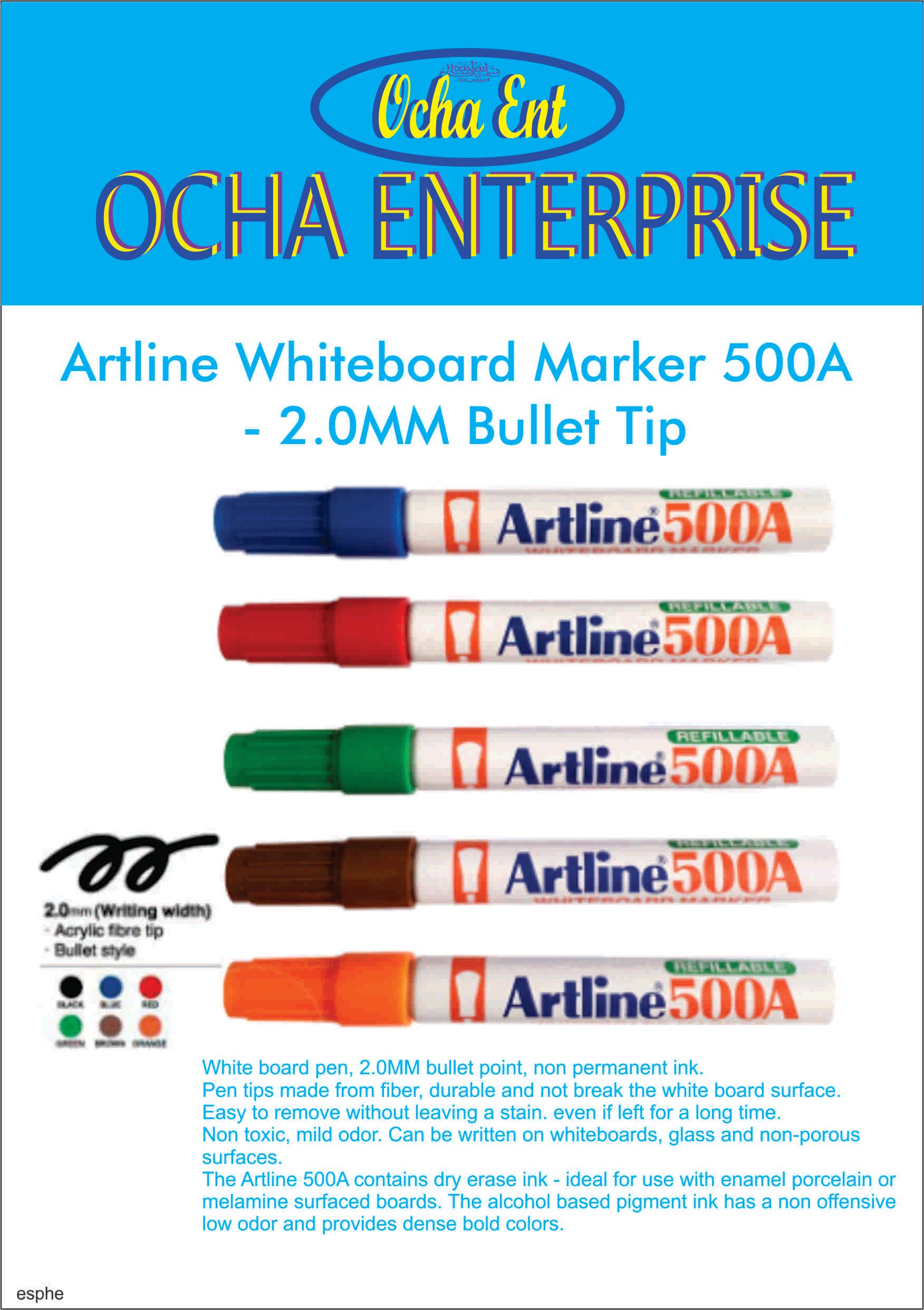 Artline Whiteboard Marker 500A - 2.0MM Bullet Tip