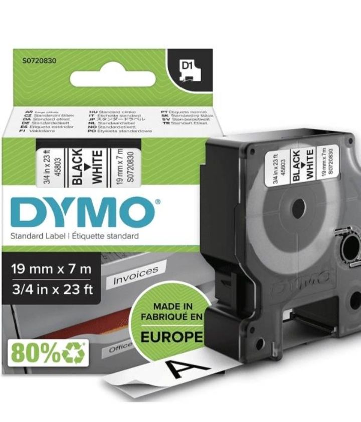 Dymo D1 Label Tapes 45803 S0720830 19MM x 7M Black on White Labels Ribbons