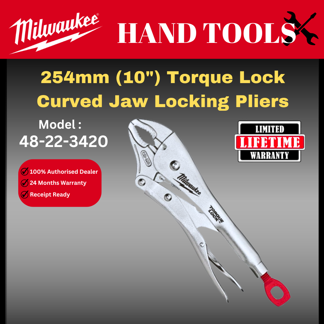 Milwaukee 254mm 10" Torque Lock Curved Jaw Locking Pliers / 48-22-3420 / Bolt Remover / Milwaukee Locking Pliers