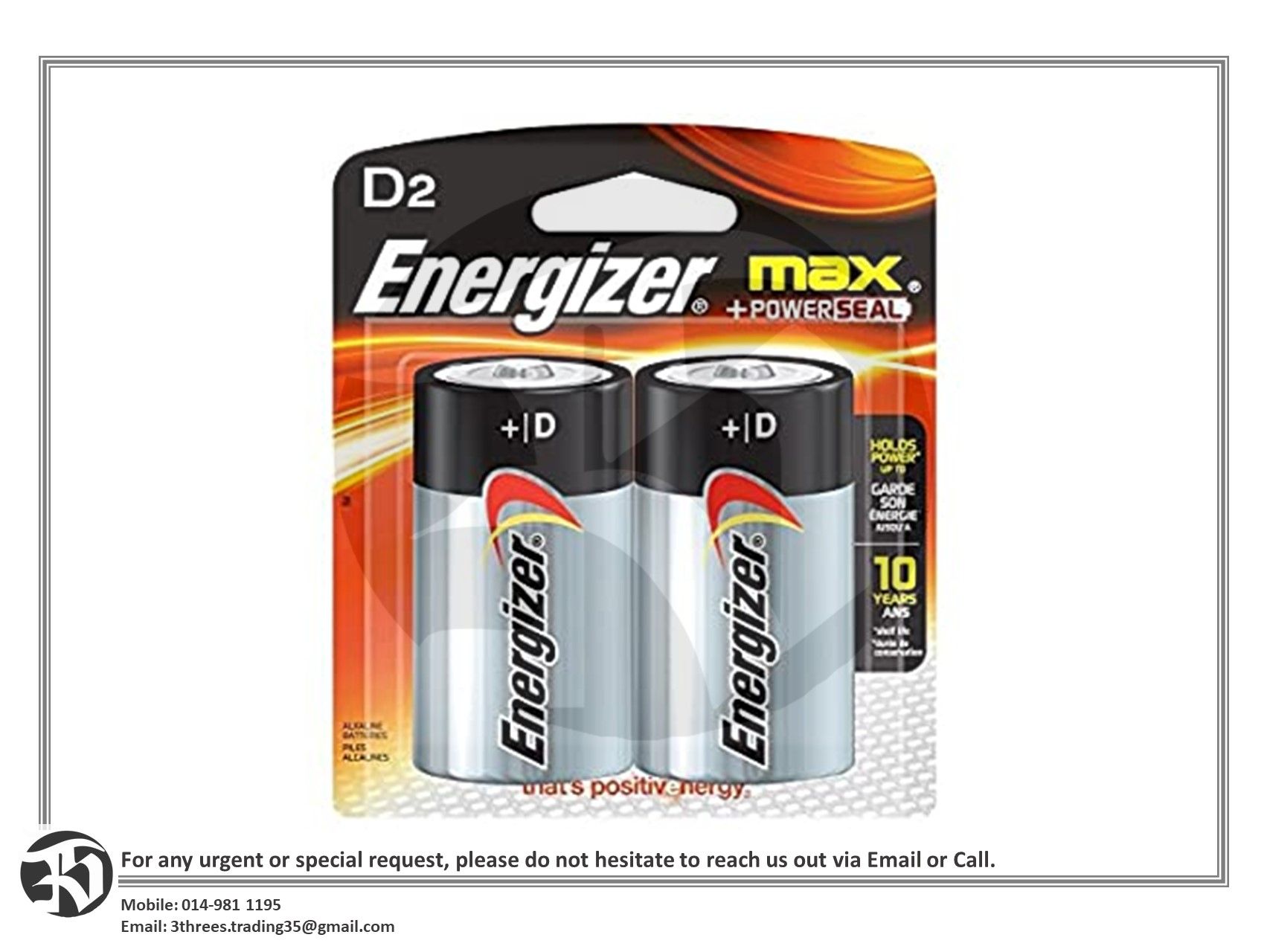 Energizer Alkaline Battery Size D 1.5v [2 Pcs]