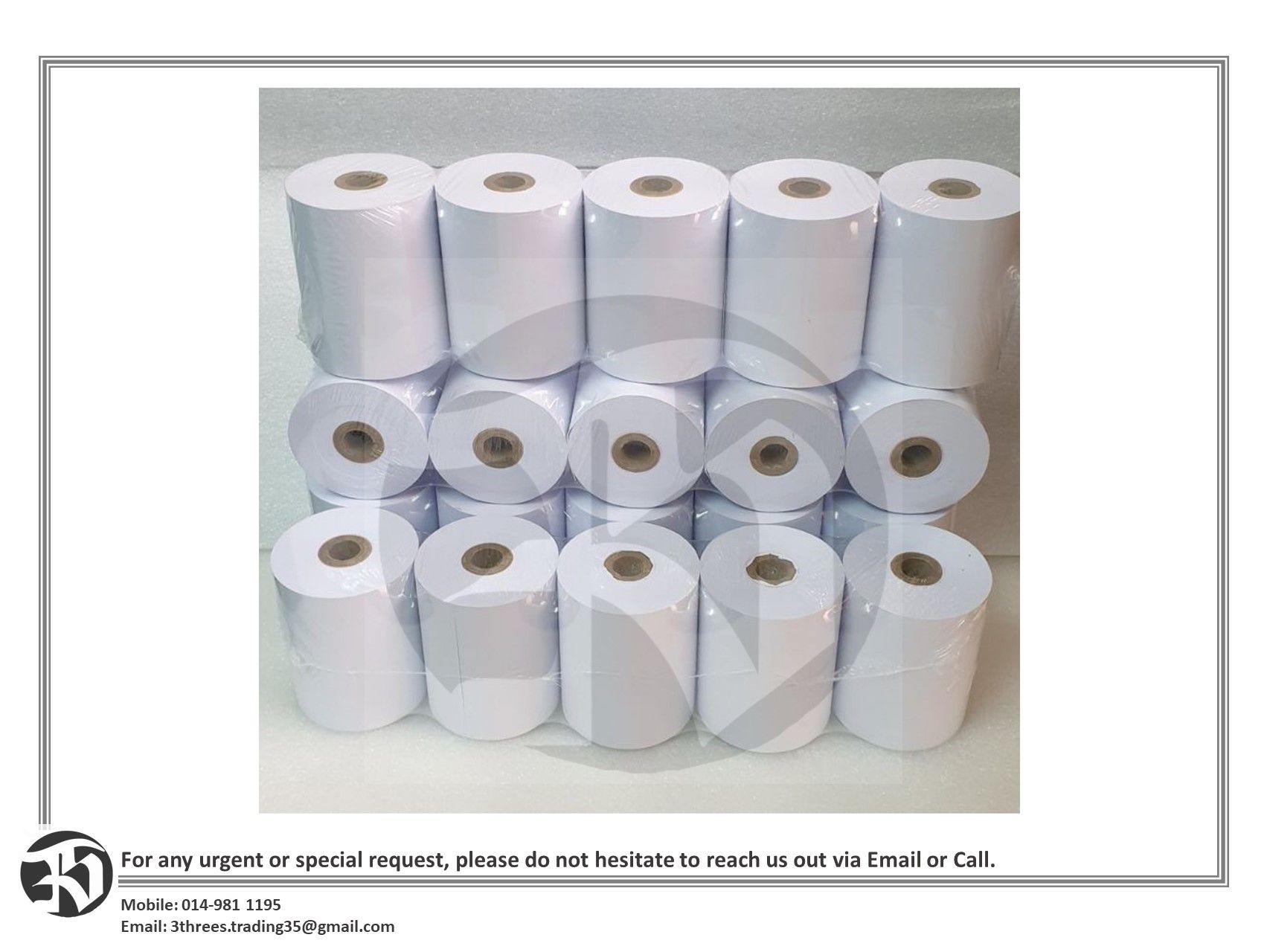 High White Paper Roll 76mm x 60mm x 12mm (10 Rolls)