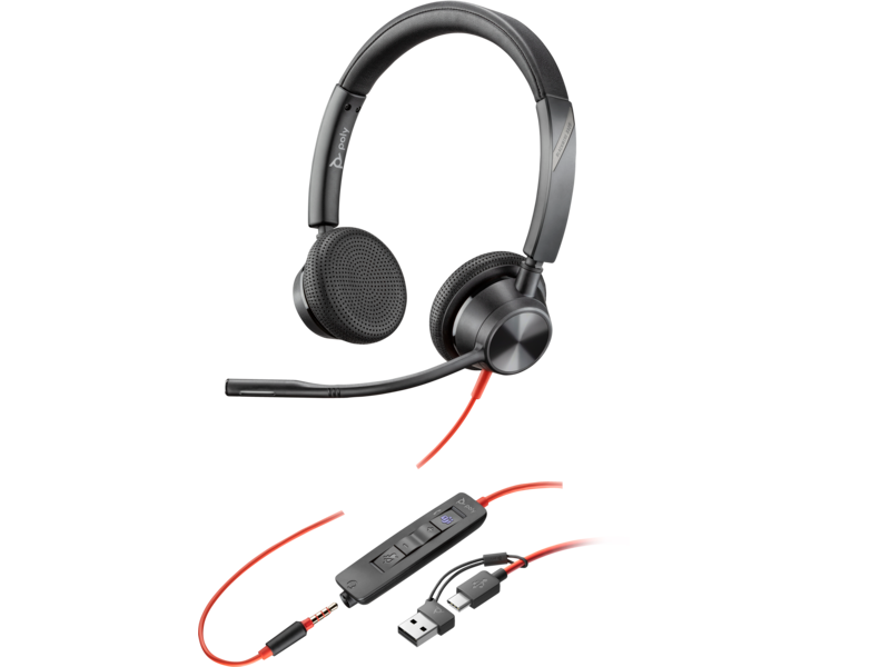 Poly Blackwire 3325 Stereo Microsoft Teams Certified USB-C Headset +3.5mm Plug +USB-C/A Adapter