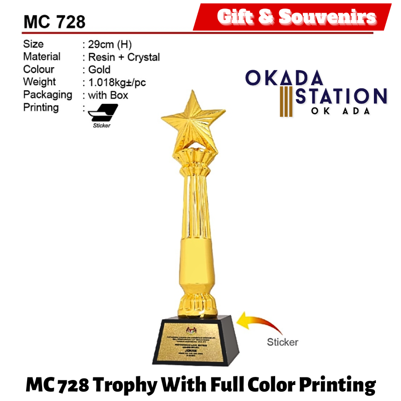 GIFT & SOUVENIRS : MC 728 TROPHY WITH FULL COLOR PRINTING / CRYSTAL AWARD / AWARD TROPHY / TROFI / 29CM(H) / 1PC