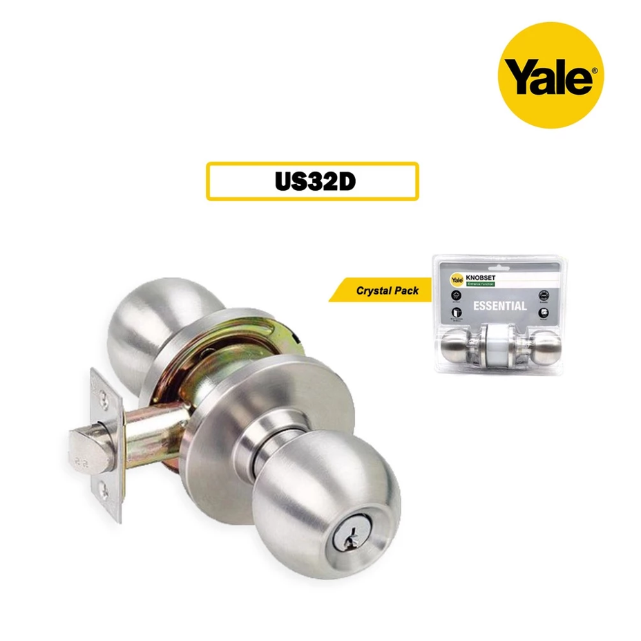 YALE STAINLESS STEEL CYLINDRICAL KNOB LOCK-ENTRANCE DOOR LOCK SET