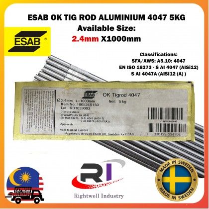 RIGHTWELL ESAB OK WELDING TIG ROD ALUMINIUM 4047 5KG 2.4MM X1000MM