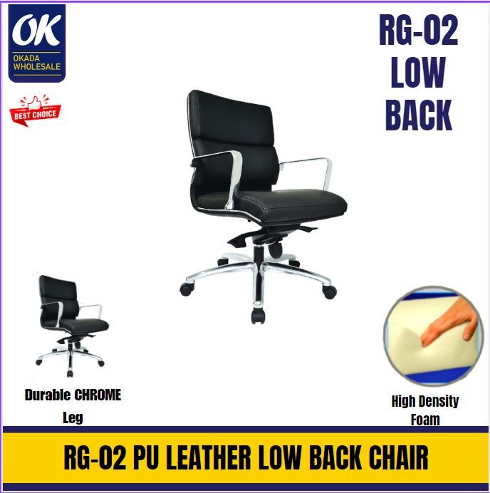 LT RG-02 LOW BACK CHAIR WITH CHROME LEG (PU LEATHER) / OFFICE CHAIR / LOW BACK CHAIR / ERGONOMIC OFFICE CHAIR / PU LEATHER CHAIR / KERUSI PEJABAT