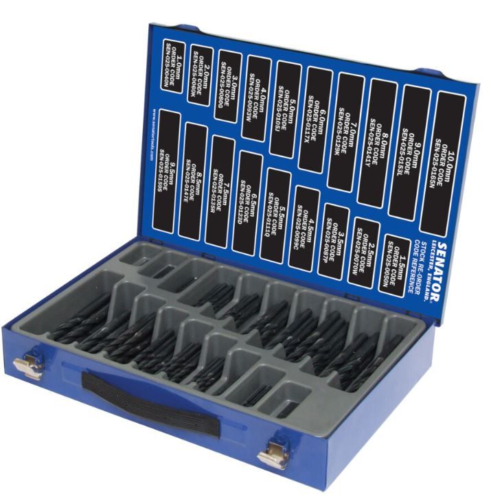 Senator Jobber Drill Set, 1 to 10mm x 0.5mm, Metric, High Speed Steel, Set of 170 SEN0259300K
