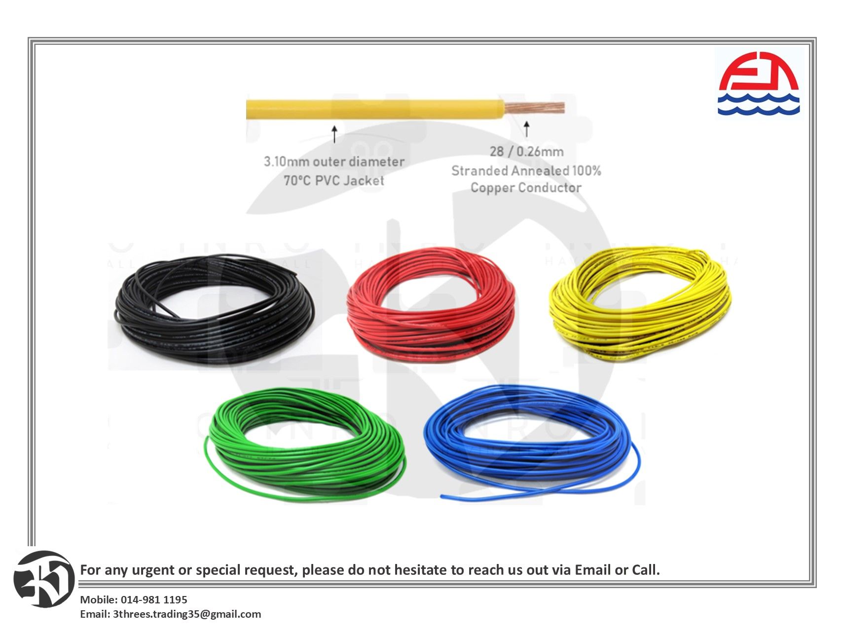Fajar 1.50mm² (28/0.26mm) Pure Copper PVC Automotive Cable 30M