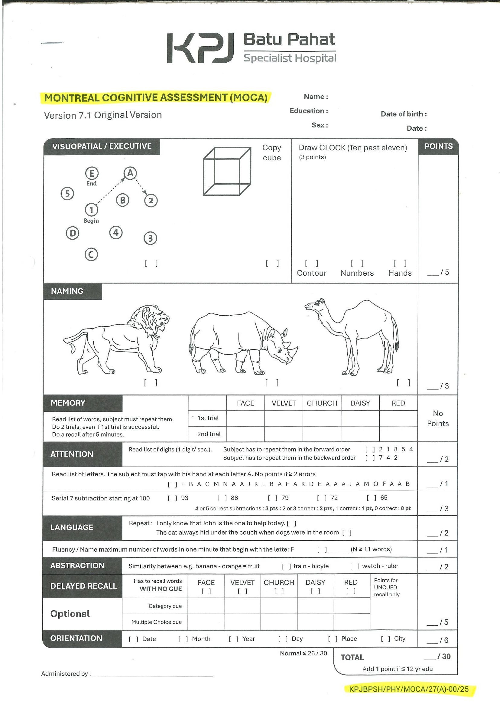 Montreal Cognitive Assessment (MOCA)