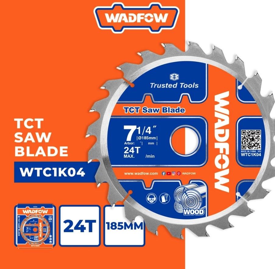 WADFOW TCT SAW BLADE WITH REDUCTION RING FOR WOOD CUTTING (24T/185MM/7-1/4") WTC1K04