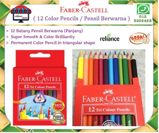 Faber Castell 12 Tri Color Pencils / 12 Pensil Berwarna # Pensil Warna Panjang # RS1331 ( KTT : 1 Kotak @ 12 Batang )