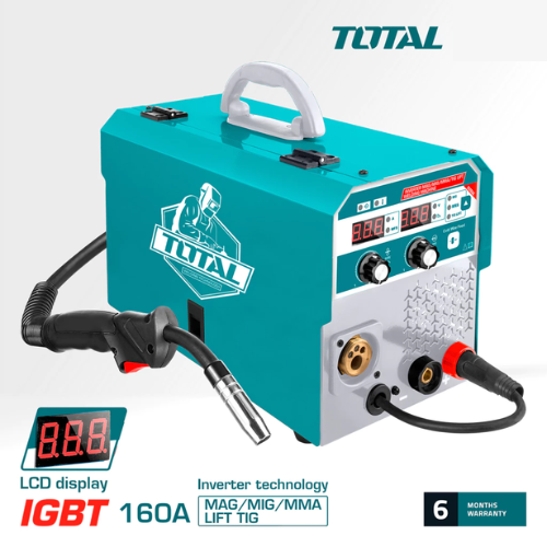 TOTAL Inverter MAG/MIG/MMA/TIG Lift Welding Machine, LCD Display With Built-In Wire Feeder (Wire Spool 5kg) TMGT1601