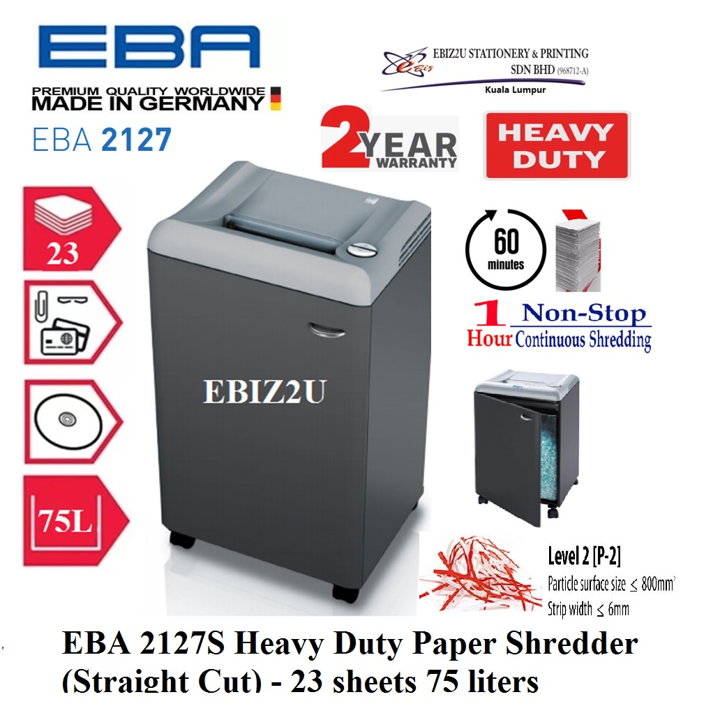 EBA 2127S Heavy Duty Paper Shredder (Straight Cut) - 23 sheets 75 liters 2127 (1 hour non stop, Strip Cut, Straight Cut, Paper Shredder, Shredder Machine, Office Shredder, Mesin Penghancur Kertas, Heavy Duty Shredder, Heavy Duty Paper Shredder)