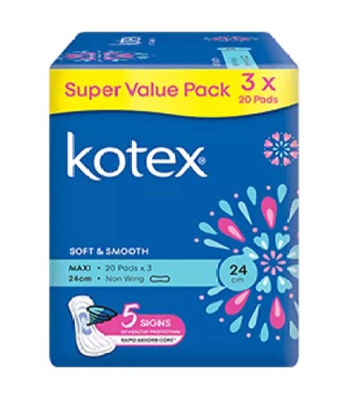 KOTEX SOFT & SMOOTH MAXI NON WING 24CM 3X20S