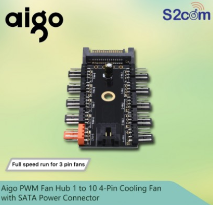 Aigo PWM Fan Hub 1 To 10 4-Pin Cooling Fan With SATA Power Connector