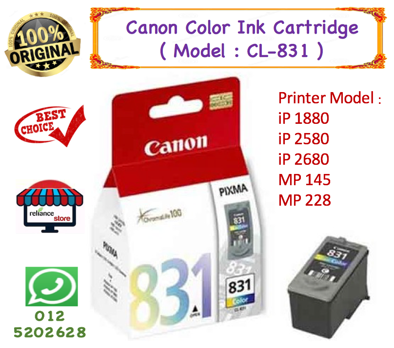 Canon CL-831 Ink Cartridge - Color - Canon Ink CL831 # 100% Original Canon # Printer Model : Pixma iP 1880 / iP 2580 / iP 2680 / MP 145 / MP 228 ( KTT : 1 Unit )