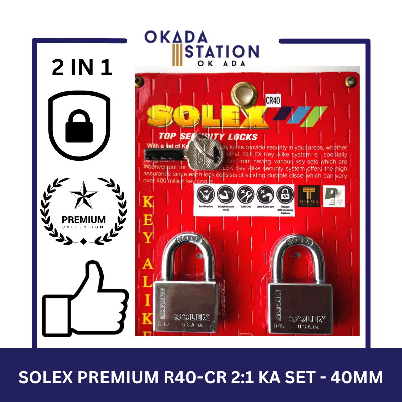 SOLEX PADLOCKS / SIZE 40MM / R40-CR 2:1 KA SET / KEY-ALIKE / MASTER KEY /SYSTEM PADLOCKS / 100% ORIGINAL / PREMIUM TOP SECURITY / KUNCI - 40MM