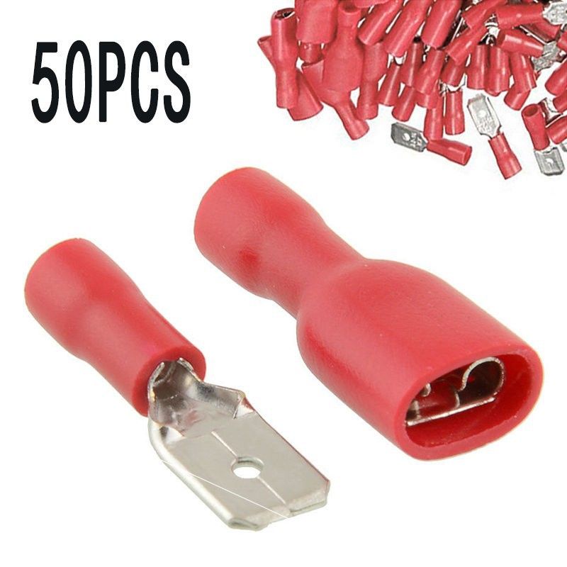 100pcs Female+Male Spade Insulated Electrical Crimp Terminal Connector Red