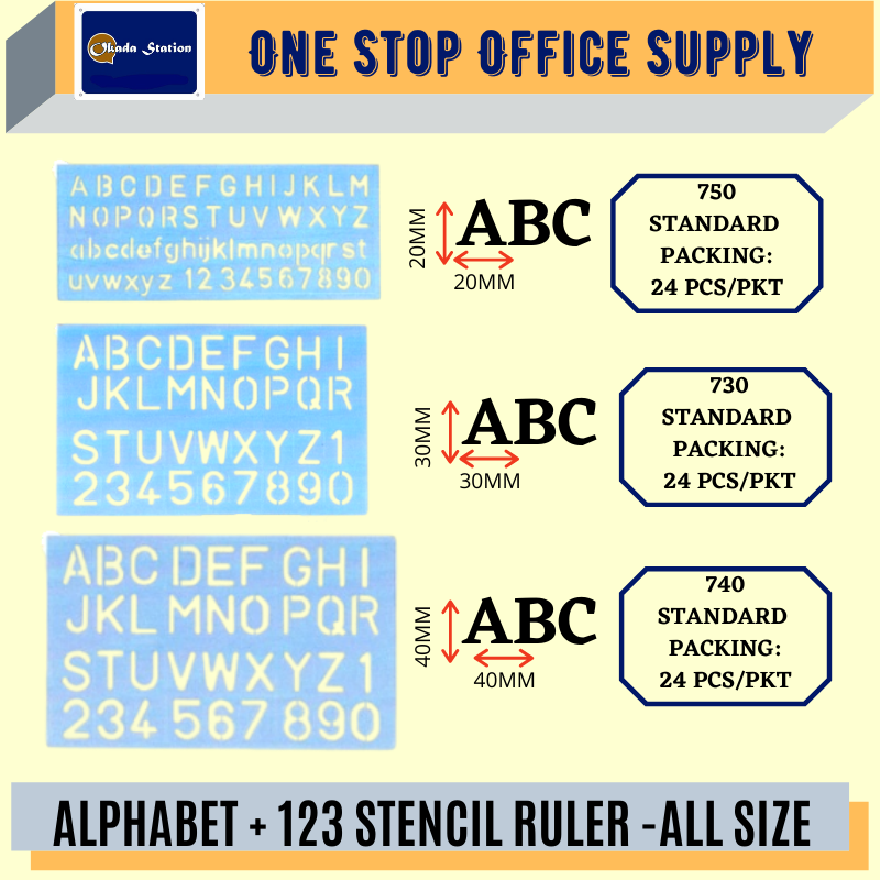 ABC & 123 STENCIL RULER (20MM), (30MM),( 40MM) / Ruler / Stencil Ruler / ABC & 123 Stencil Ruler / 123 Stencil Ruler