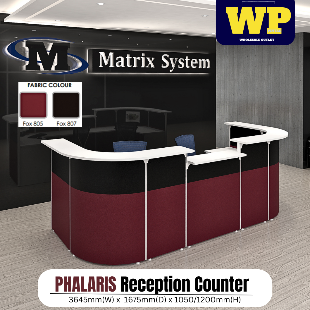 FOX(MATRIX SYSTEM) PHALARIS RECEPTION COUNTER (3645(W) x 1675(D) x 1050/1200(H)MM) / FOX / MATRIX SYSTEM / RECEPTION TABLE / CASHIER COUNTER / RECEPTIONIST TABLE / RECEPTION DESK / COUNTER TABLE / OFFICE COUNTER / MEJA PENYAMBUT TETAMU / MEJA KAUNTER / PHALARIS