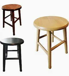 18" Solid Rubber Wood Round Stool