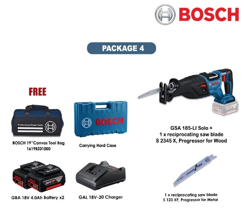 Bosch GSA 185-LI Solo with Reciprocating Saw Blade, Battery & Charger
