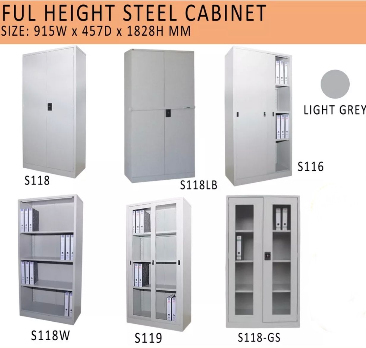 NA Full Height Cupboard c/w 3 adjustable shelves | Kabinet Besi 3 Level | Open Shelf | Rak Pejabat