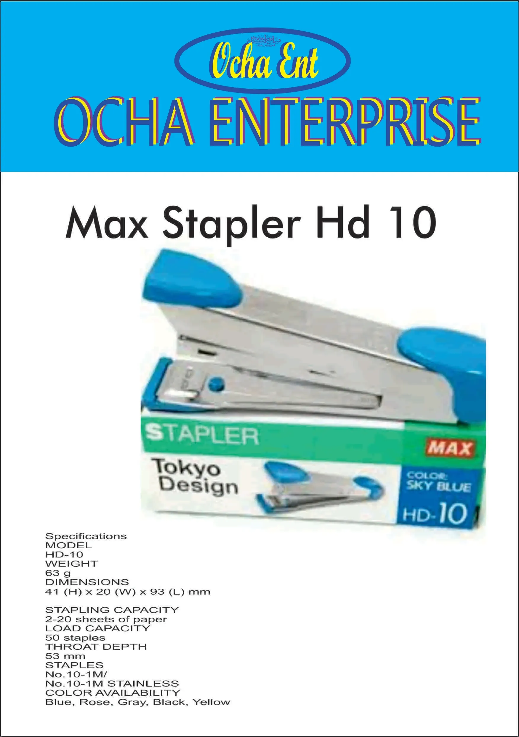 OCHA STAPLER MAX MODEL HD-10