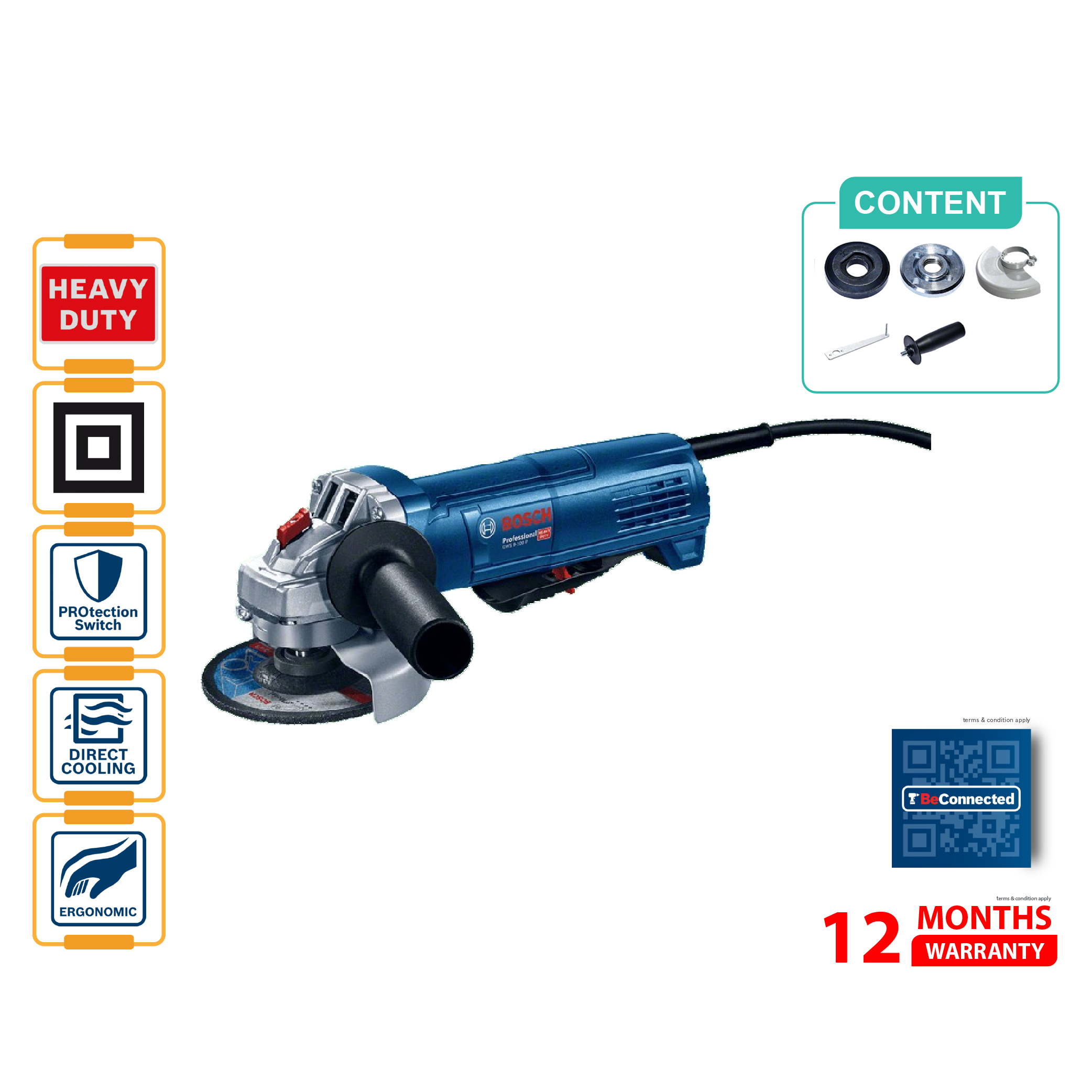 BOSCH GWS 9-100 P Angle Grinder (With Deadman / Paddle Switch) - 06013965L0