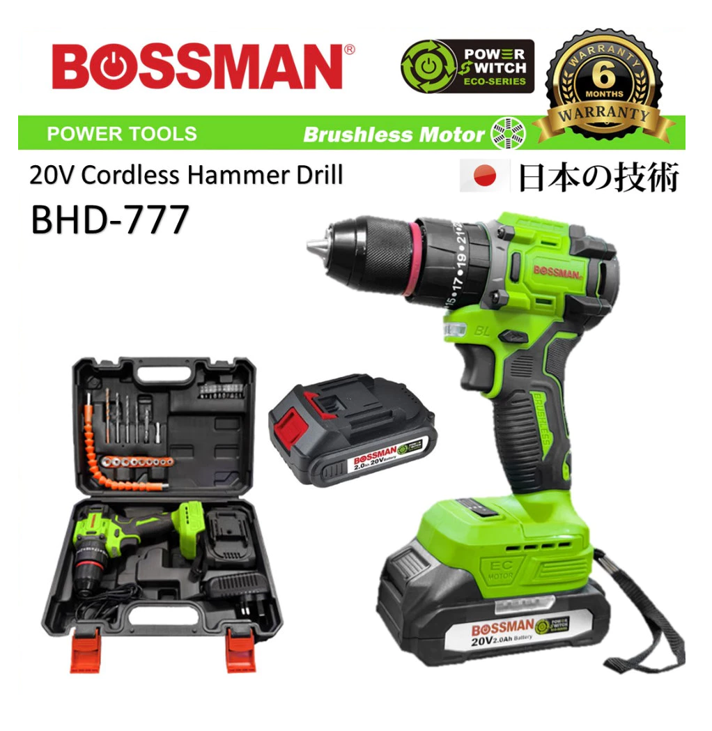Bossman 20v BHD-777 Cordless Impact Hammer Drill (2 Set Battery)