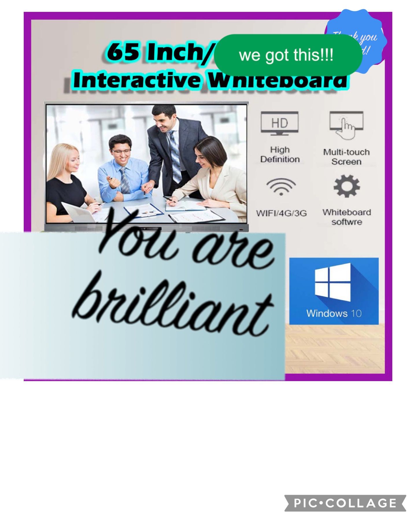 QS 65" Inch Interactive Whiteboard /Digital Display Electronic Whiteboard /Touch Screen Smart Board All in One/(4K65 Inch Windows 10)/ Wall mount