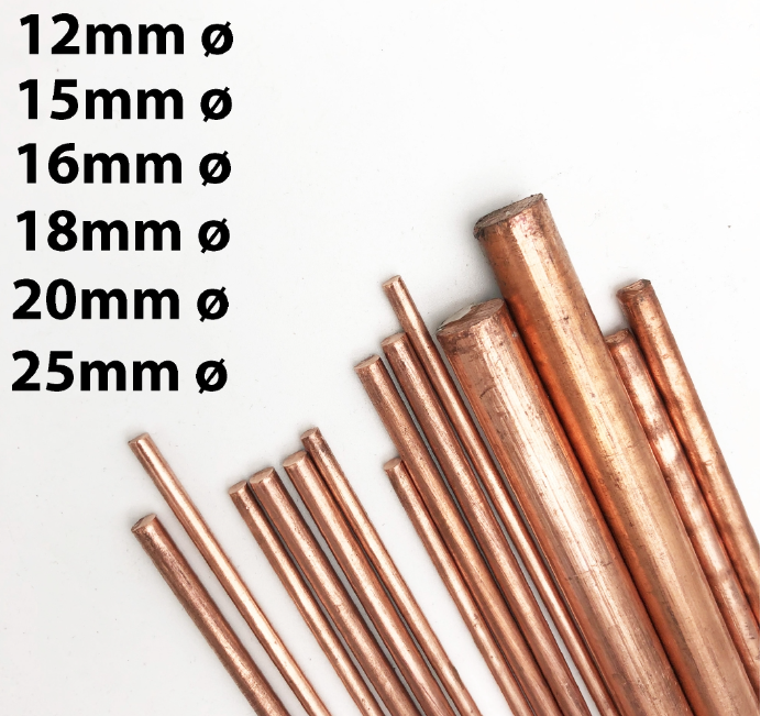 COPPER EARTH ROD -DIAMETER 12mm, 15mm, 16mm, 18mm 20mm & 25mm