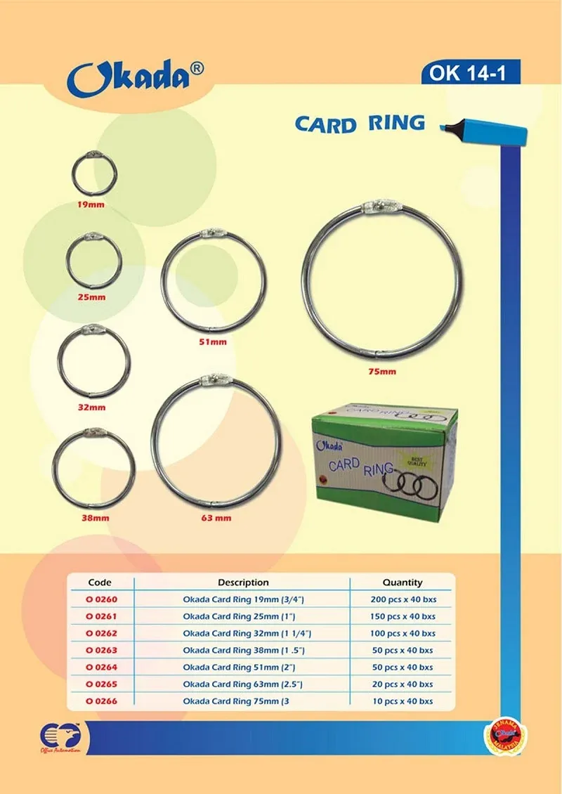 CARD RING -ALL SIZES / BINDER BUCKLE RING / CARD RING / #19MM / # 25MM / #32MM / #50MM /#63MM / #75MM