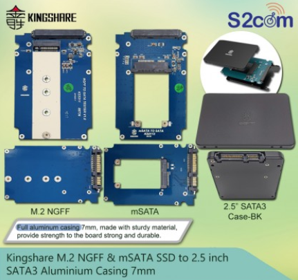 Kingshare M.2 NGFF & MSATA SSD To 2.5 Inch SATA3 Aluminium Casing 7mm