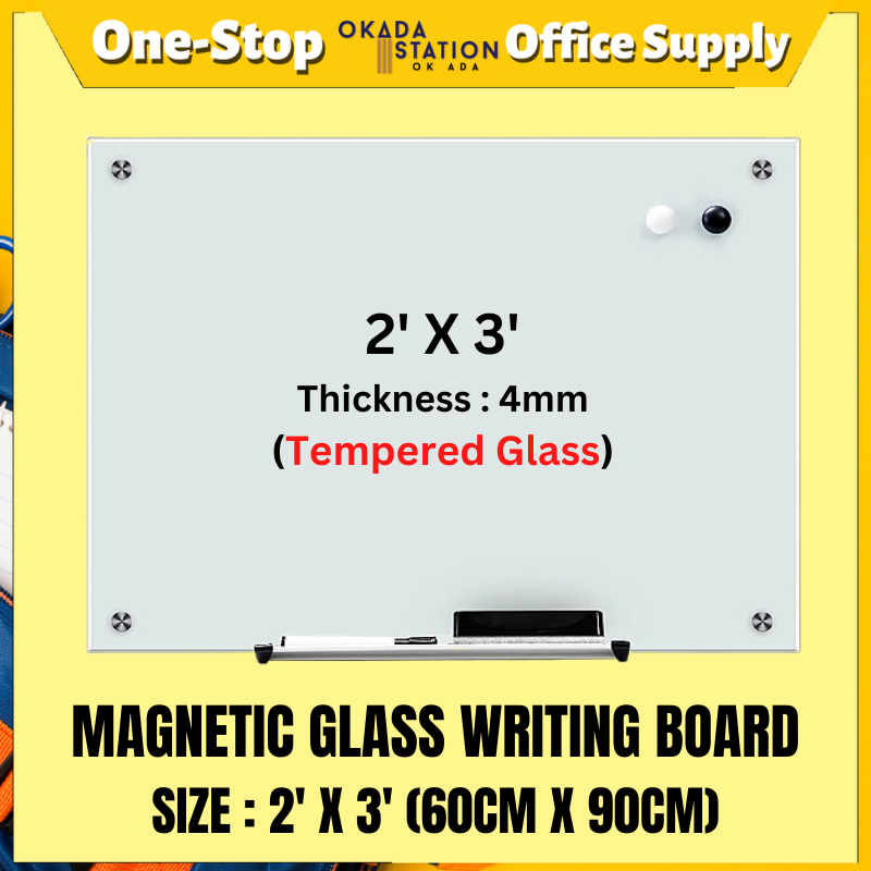 MAGNETIC GLASS BOARD MGB-23 MAGNETIC GLASS BOARD 2' X 3' / GLASS WRITING PANEL / TEMPERED GLASS BOARD / TEMPERED GLASS PANEL / GLASS WRTING BOARD / MAGNETIC GLASS WRITING BOARD / GLASS BOARD