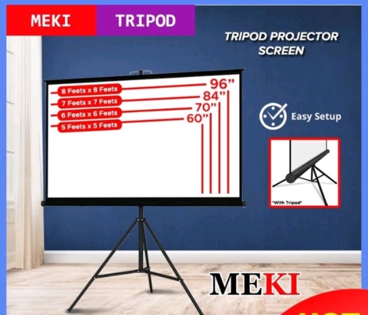 Meki Solid Series Tripod Projector Screen for Screen Size 5x5, 6x6, 7x7 & 8x8- Matte White free delivery