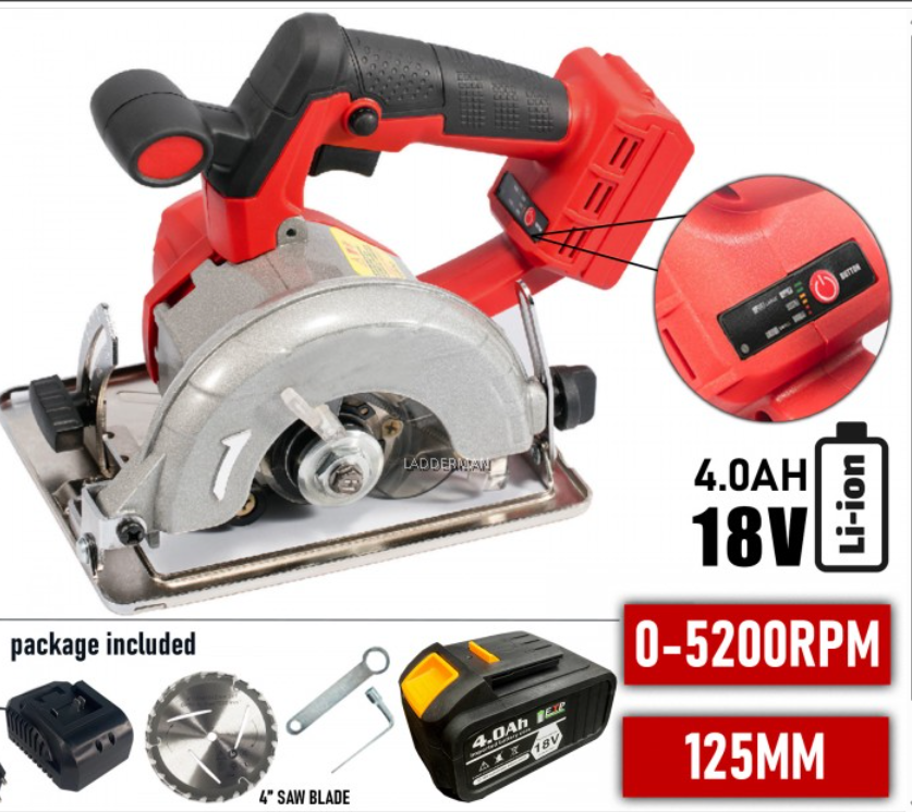LDM-CS18V-1LI 18V Li-ion 5" 125mm CORDLESS CIRCULAR SAW HANDHELD POWER CUTTING WOOD METAL STEEL PVC LITHIUM BATTERY