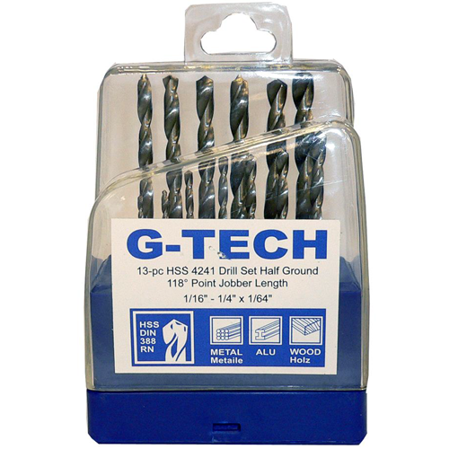 G-TECH HSS Drill Set, Half Ground Bright Finish, Fractional Size (S13) 13-PC