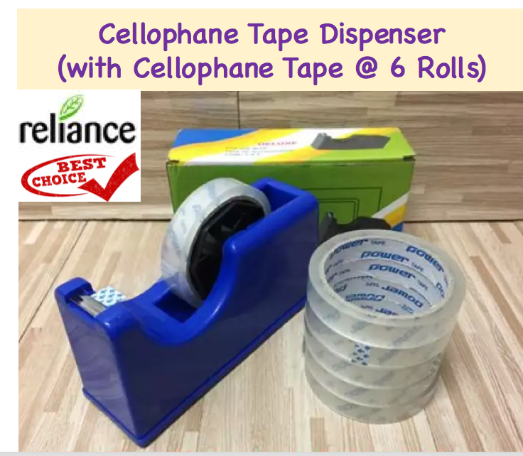 Cellophane Tape Dispenser / Packing : Bekas Selulos Dispenser + Cellophane Tape - 18mm @ 8 rolls # RP-0059 ( KTT : 1 Set @ 1 x Bekas Dispenser + 8 x Cellophane Tape - 18mm )