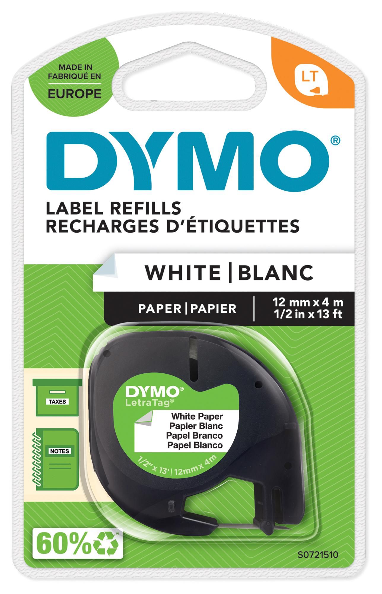 DYMO TAPE LETRATAG PAPER 12MM X 4M-WHITE