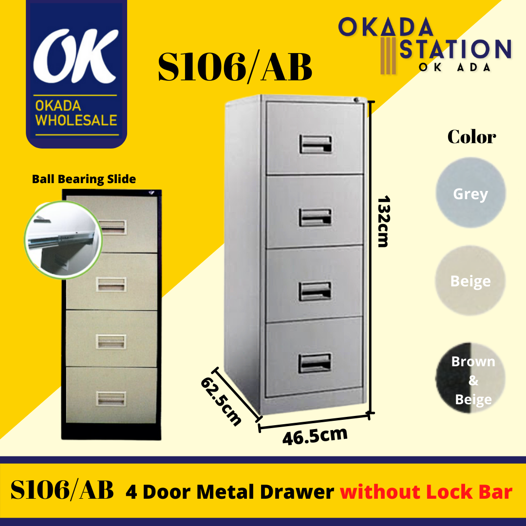 S106/AB 4 Drawer Filing Cabinet OKADA S106/AB 4 Drawer Filing Cabinet (With Recess Handle & Ball Bearing Slide) / Filing Cabinet / S106/AB / Almari Besi / Steel Drawer Cabinet / 4 Layer Metal Drawer / 4 Drawer Filing Cabinet / Metal Cabinet / Cabinet / 4 Drawer
