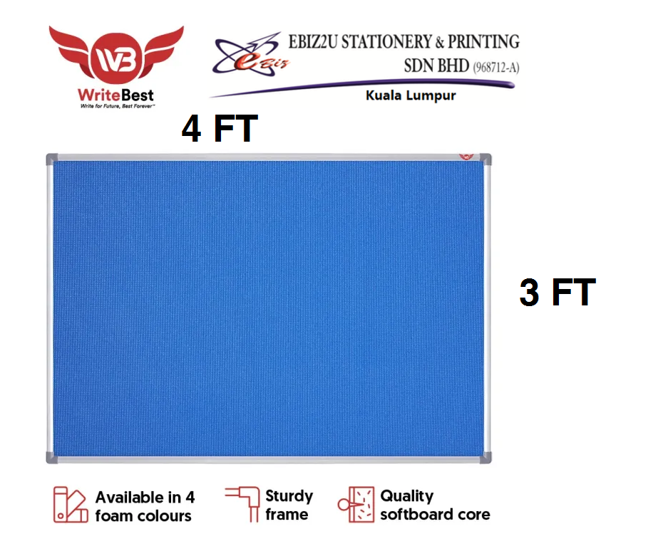 WriteBest Foam Notice Board with Aluminium Frame 3 x 4 ft (90CMX120CM (HXW)