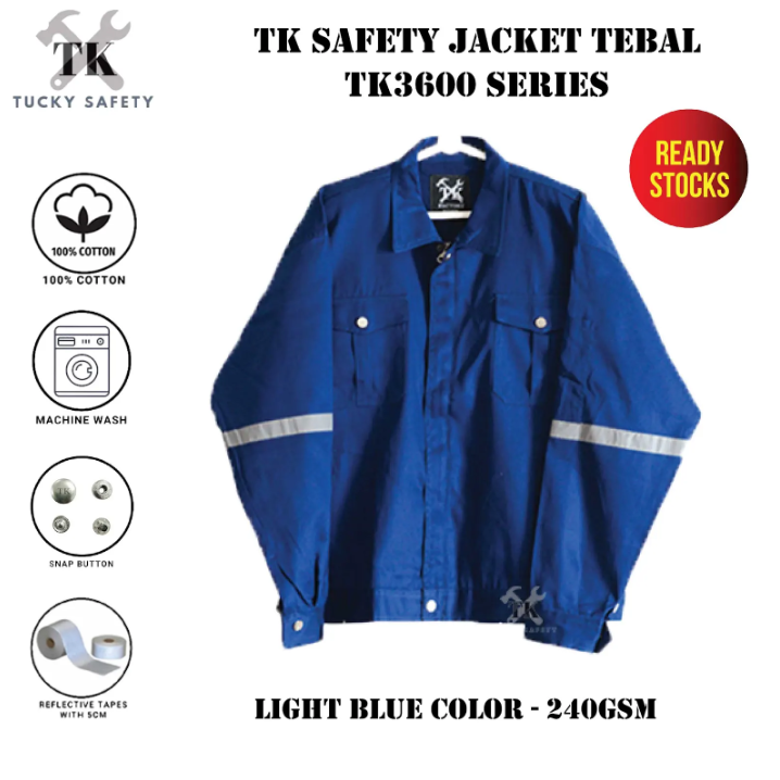 TK3600 - 100% COTTON THICK WORKING JACKETS / SAFETY JACKETS / MEN'S SAFETY WORKING JACKET TEBAL / WORKING JACKET / BAJU KERJA TEBAL LELAKI 240GSM TK3600-LBL-3XL