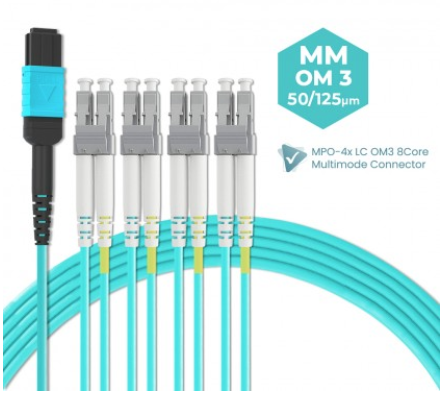 MPO To 4x LC Female OM3 8 Cores Multimode Fiber Optic Patch Cord Cable MPO-LC 3 Meter